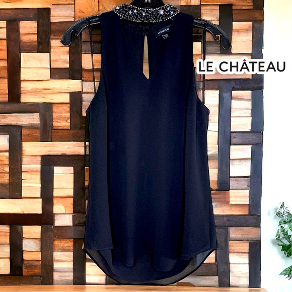LE CHATEAU Women’s Rhinestone Collar Sleeveless Blouse- XSmall - Picture 5 of 8